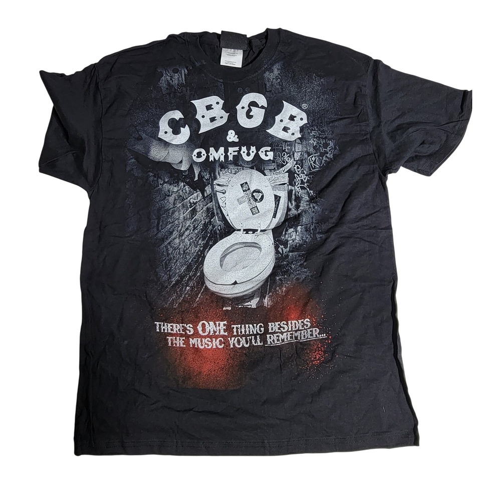CBGB OMFUG Toilet Graphic T-Shirt Mens Large Black Punk Rock NYC Music Tee